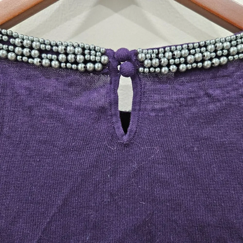 Talbots Womens Embellished Sweater 2XP Purple Beaded Long Sleeve Statement Glam